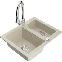 Mexen Carlos granieten gootsteen 1,5-komor met keukenmengkraan Elia, beige - 6518-69-670101-00