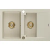Mexen Gaspar granieten gootsteen 1,5-komor met afdruiprek 737 x 475 , beige, sifon goud - 6507731505-69-G