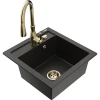 Mexen Vito granieten spoelbak met 1 bak met Savita keukenkraan, zwart/goud metallic - 6503-75-672601-50
