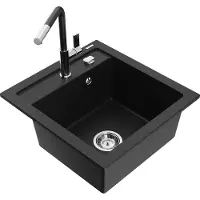 Mexen Vito granieten gootsteen 1-kamer met keukenmengkraan Flora, zwart - 6503-77-670401-07