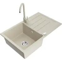 Mexen Bruno granieten gootsteen 1-kompartment met afdruiprek en Telma keukenkraan, beige - 6513-69-670200-69