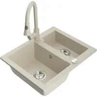 Mexen Carlos granieten gootsteen 1,5-komorige met keukenmengkraan Elia, beige - 6518-69-670101-69