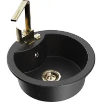 Mexen Diego granieten gootsteen 1-komor met keukenkraan Rita, zwart/zilveren metallic - 6512-73-670300-50