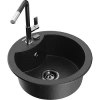 Mexen Diego granieten spoelbak met 1 bak en keukenkraan Flora, zwart/zilver metallic - 6512-73-670401-07-B