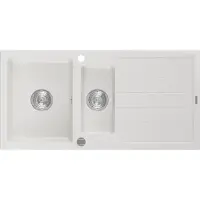 Mexen Andres granieten gootsteen 1,5-komor met afdruiprek 1000 x 500 , wit, chrom sifon - 6515101510-20