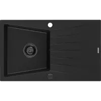 Mexen Cesar granieten spoelbak 1-koer met afdruiprek 775 x 470 , zwart, zwarte sifon - 6514771010-77-B