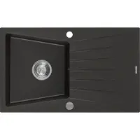 Mexen Cesar granieten spoelbak 1-komorig met afdruiprek 775 x 470 , zwart/goud metallic, chroom sifon - 6514771010-75