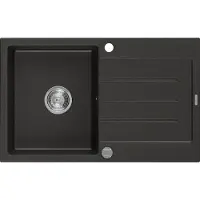 Mexen Bruno granieten gootsteen 1-kompartment met afdruiprek 795 x 495 , zwart/gouden metallic, chroom sifon- 6513791010-75