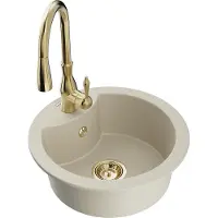 Mexen Diego granieten gootsteen 1-komorige met keukenkraan Savita, beige - 6512-69-672601-50