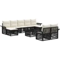 vidaXL Tuinbank Set 10 st Zwart poly rattan
