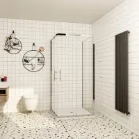 AICA ontwerp Driezijdige douchecabine 80x80x80x185cm Twee schuifdeuren+één zijpaneel 6mm gehard glas glanzend chroom wit complete douchebak(Slate leisteenlook)Roestvrij staal douchegoot