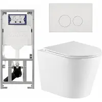 Geberit QeramiQ Dely Toiletset - 36.3x51.7cm - diepspoel - rimless - UP320 inbouwreservoir - met Burda frame - softclose toiletzitting - mat witte bedieningsplaat - ronde knoppen - mat wit