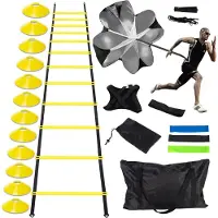 VOLCAN Voetbal Trainingsmateriaal Set - Training Spullen - Trainingshoedjes - Pionnen - Speedladder - Kegels - Weerstandsbanden - Weerstandsparachute - Baltrainer - Incl. draagtas