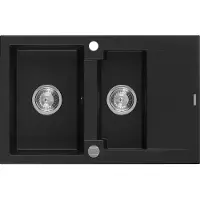 Mexen Gaspar granieten spoelbak 1,5-komorige met afdruiprek 737 x 475 , zwart, sifon chroom - 6507731505-77