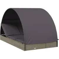 vidaXL Ligbed 2-persoons met rond dak 211x112x140 cm poly rattan grijs
