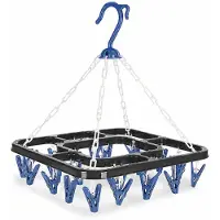 HEM Washanger Blauw met 18 Knijpers – Opvouwbaar Droogrek – Ondergoedhanger – Sokhanger – Camping Wasrek – 24x31 cm – Inclusief Microvezeldoekje