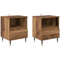 vidaXL Nachtkastje 2 st Oudhout 40 x 35 x 50 cm Bewerkt hout