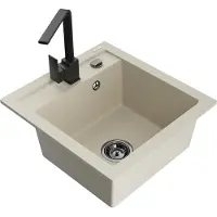 Mexen Vito granieten gootsteen 1-komers met keukenmengkraan Rita, beige - 6503-69-670300-70