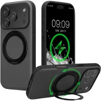 Kwmobile Hoesje met 360° ringstandaard voor Apple iPhone 17 Pro - Hardcase met draaibare kickstand - Compatibel met MagSafe - zwart
