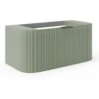 Vente-unique Hangend, geribbeld wastafelmeubel met inbouwwastafel - Mat groen - 100 cm - LOMERI