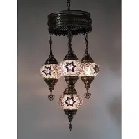 Halay Turkse Lamp - Hanglamp Mozaïek - Kroonluchter Paars - 4 bollen - Handgemaakt en uniek