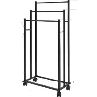Happiq Handdoekhouder – Voor badkamer of spa – Staand metalen rek met wielen en 3 horizontale stangen – Zwart