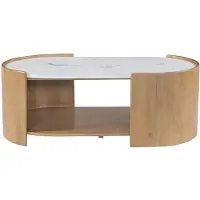 Vente-unique Salontafel met 1 vak in mangohout en marmer - Naturel en wit - ISLARA