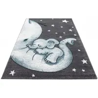 Muratap Kids olifant vloerkleed kinderkamer blauw / grijs laagpolig- 120x170 cm
