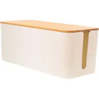 Intirilife Kabelbox met bamboe deksel in Wit - 32 x 12.5 x 13.5 cm - Kabelbeheerbox, organizer om kabels en stekkerdozen te verbergen