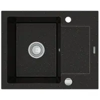 Mexen Enzo granieten gootsteen 1-komers met afdruiprek 576 x 465 , zwart/gouden metallic, chromen sifon - 6506571005-75