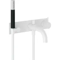 Hotbath Cobber CB127EXT afbouwdeel inbouw badmengkraan met achterplaat, staafhanddouche aan houder en 25cm uitloop mat wit