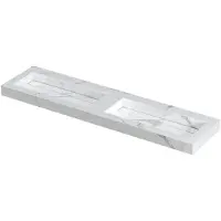 Ink Pitch Wastafel Keramische Slab Bak Dubbel met Drain en Front en Side Skirts Zonder Kraangaten - 1800x450x90 mm - Statuario Glans