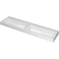 Ink Momento Wastafel Polystone Dubbel met 2 Kraangaten - 1800x450x90 mm - Glans Wit