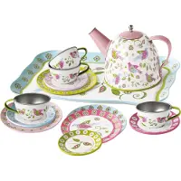 Simply Tinnen theeset Vogel - Servies in koffertje - Voorjaarsdesign