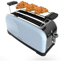 Cecotec Toastin' time 1500 Blue, voor 4 sneetjes brood, blauw, roestvrij staal, met knoppen, hendel, draaibaar, 1500 W, gemaakt in Spanje