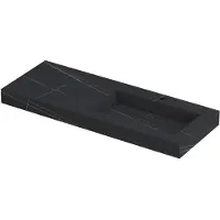 Ink Pitch Wastafel Keramische Slab Rechts met Drain en Front en Side Skirts 1 Kraangat - 1200x450x90 mm - Lauren Black Mat