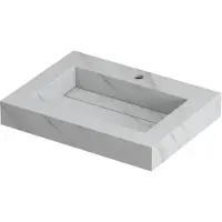 Ink Pitch Wastafel Keramische Slab Bak met Drain en Front en Side Skirts 1 Kraangat - 600x450x90 mm - Calacatta Mat