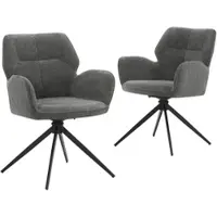 MODFU draaibare eetkamerstoel, set van 2, fauteuil met metalen poten en rugleuning, geschikt voor de keuken of woonkamer, donkergrijs