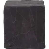 Homescapes Zwarte Patchwork Poef – Zitkubus van gerecycled leer, 36x38 cm