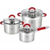 ROYAL SWISS Set van 3 pannen - - Inductie - Geïntegreerde zeef - Glazen deksel - Koude handgrepen