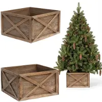 Coil Kerstboomrok, Kerstboomdeken, Kerstboomhoes, Kerstboomstandaard, Kerstboommand, Rechthoekig, Dennenhout, Bruin, Diameter: 56 cm