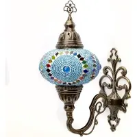 Halay Marokkaanse wandlamp - Turks mozaïek - 1 stuk - turquoise oog en meerkleurig glas