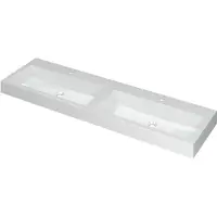 Ink Momento Wastafel Polystone Dubbel met 2 Kraangaten - 1600x450x90 mm - Glans Wit