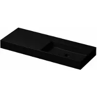 Ink United Wastafel Porselein Rechts Zonder Kraangat incl. Porseleinen Click Plug en Verborgen Overloop Systeem - 1200x450x110 mm - Mat Zwart