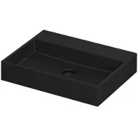 Ink United Wastafel Porselein Zonder Kraangat incl. Porseleinen Click Plug en Verborgen Overloop Systeem - 600x450x110 mm - Mat Zwart