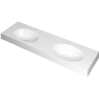 Ink Smooth Wastafel Polystone Dubbel met 2 Kraangaten - 1600x450x90 mm - Glans Wit