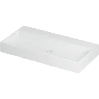 Ink United Wastafel Porselein Zonder Kraangat incl. Porseleinen Click Plug en Verborgen Overloop Systeem - 900x450x110 mm - Mat Wit