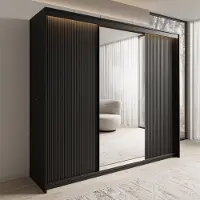 Meubella - Kledingkast Timoteo - Zwart - 250 cm - Met spiegel