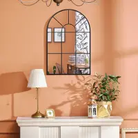 MODFU Wandspiegel - Gebogen Frame Modern Design - Grote Spiegel Slaapkamer of Hal - Helder Spiegellicht - Metaal - Zwart - 91 x 60 cm