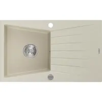 Mexen Cesar granieten spoelbak 1-komers met afdruiprek 775 x 470 , beige, sifon chroom - 6514771010-69